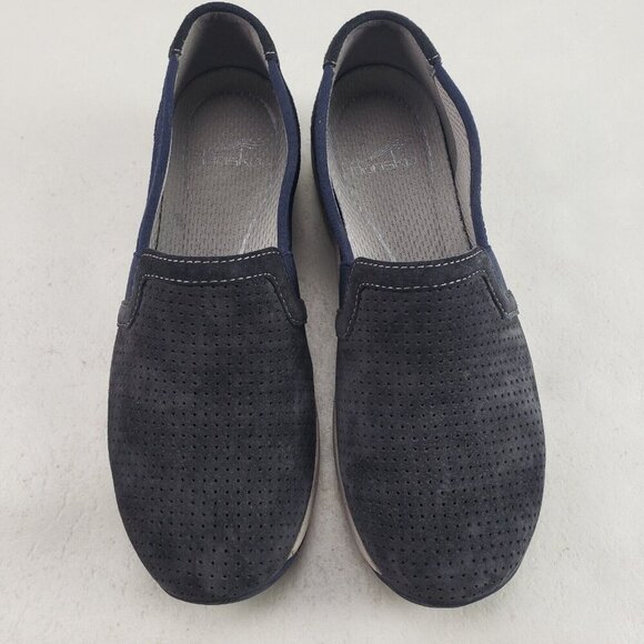 Dansko Halle Suede Slip On Shoe Womens 6.5 7 37 Blue Perforated Comfort Flat - Picture 3 of 11